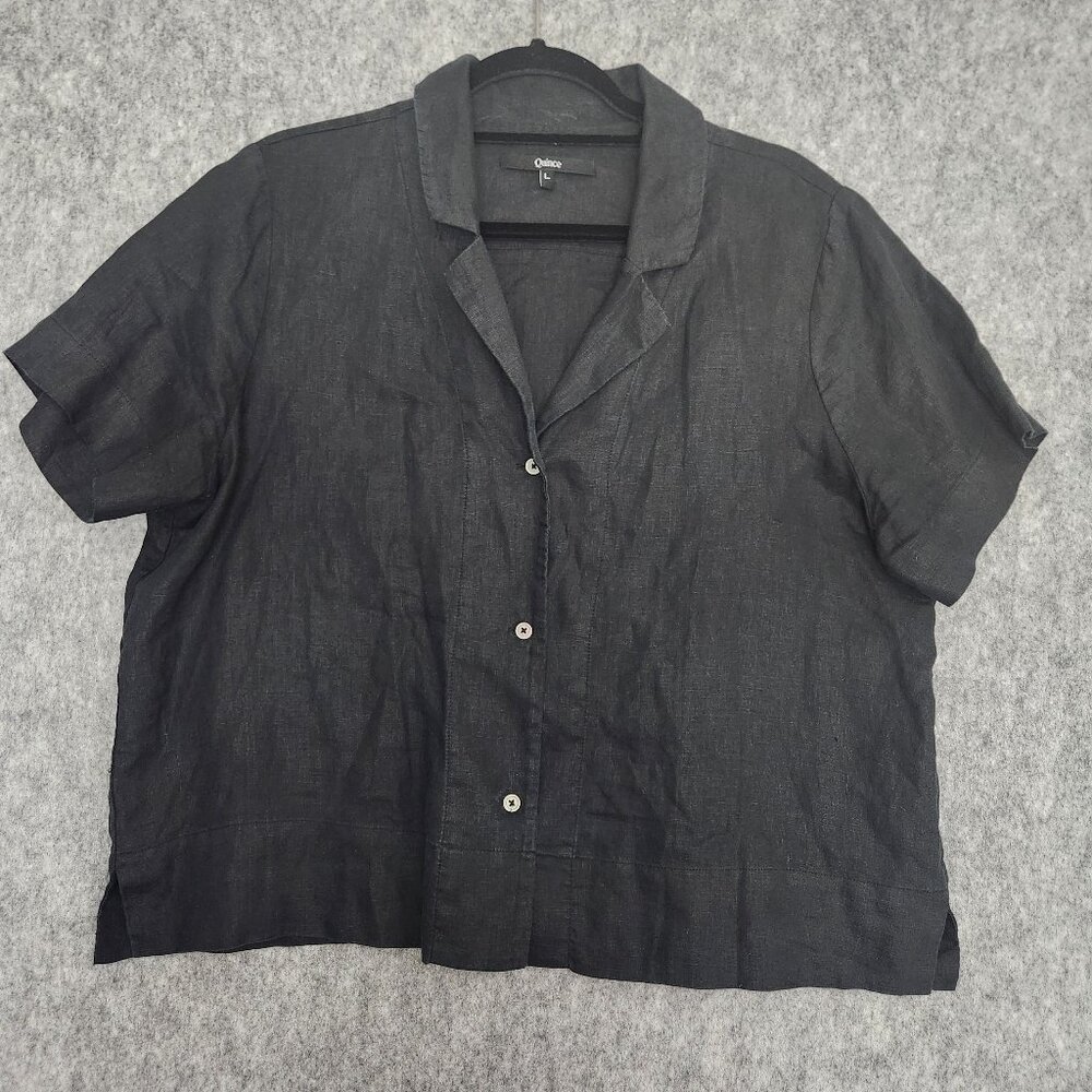 Quince European Linen Button Up Top Women's L Black Minimalist Resort Travel